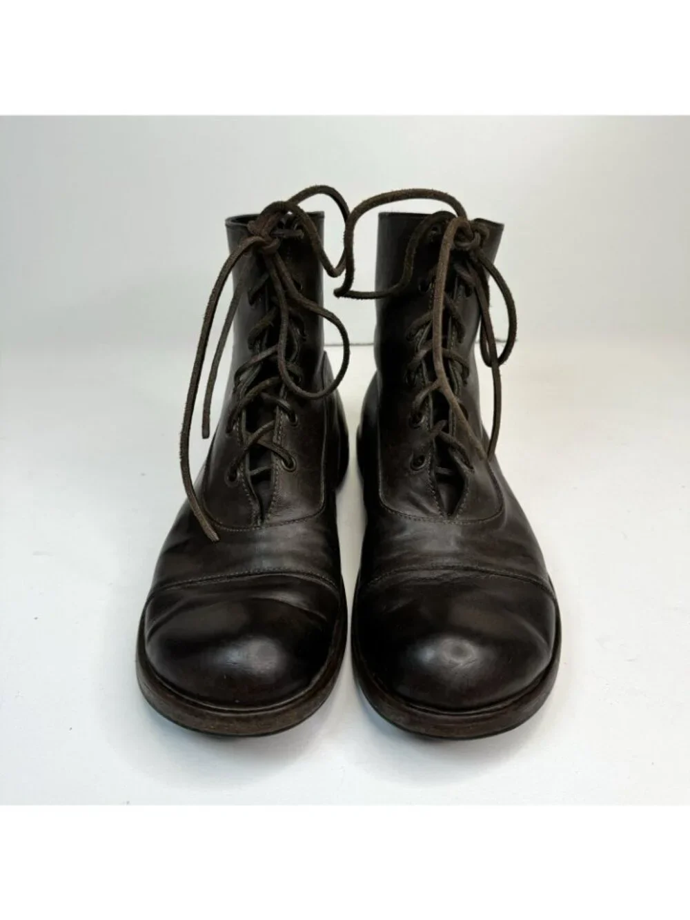 CYDWOQ Ankle Boots Lace Up Brown Leather Made USA Women Size 38.5 | US 8.5 - Picture 2 of 10